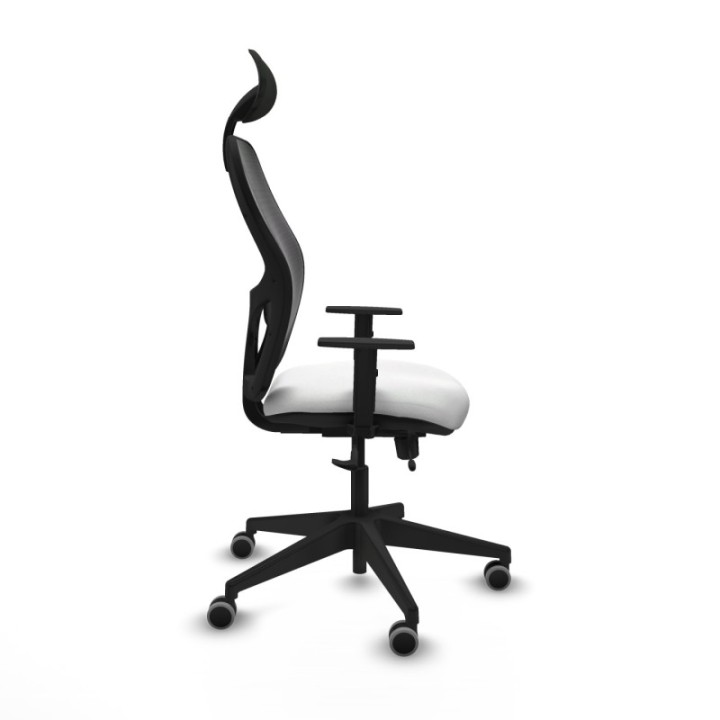 Alocén traslack malla negra bali blanco brazos 1D base piramidal cabecero fijo ruedas engomadas 65mm