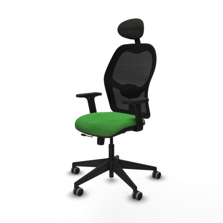 Alocén traslack malla negra bali verde brazos 2D base piramidal cabecero fijo ruedas engomadas 65mm