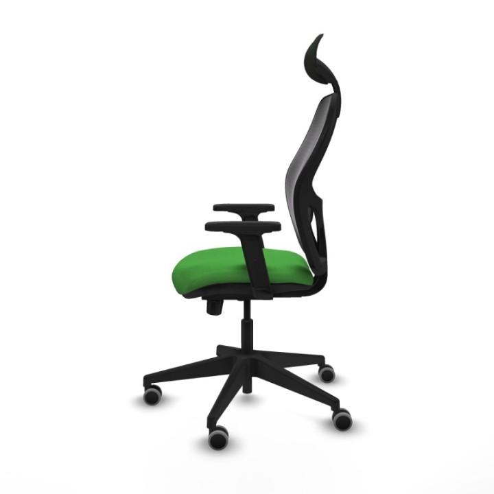 Alocén traslack malla negra bali verde brazos 2D base piramidal cabecero fijo ruedas engomadas 65mm