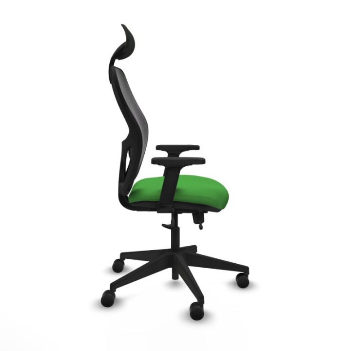 Alocén traslack malla negra bali verde brazos 2D base piramidal cabecero fijo ruedas nailon 65mm