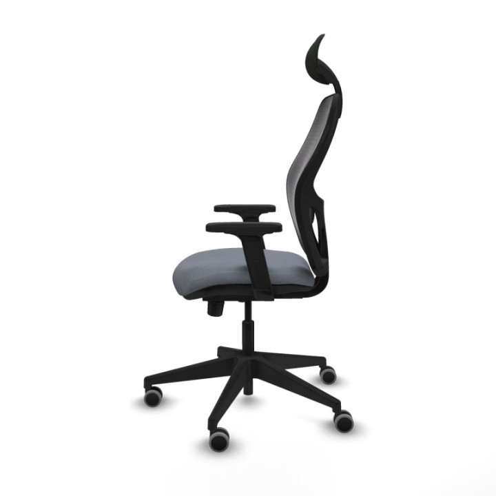 Alocén traslack malla negra bali gris brazos 2D base piramidal cabecero fijo ruedas engomadas 65mm