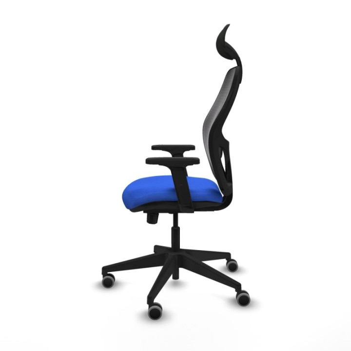 Alocén traslack malla negra bali azul brazos 2D base piramidal cabecero fijo ruedas engomadas 65mm