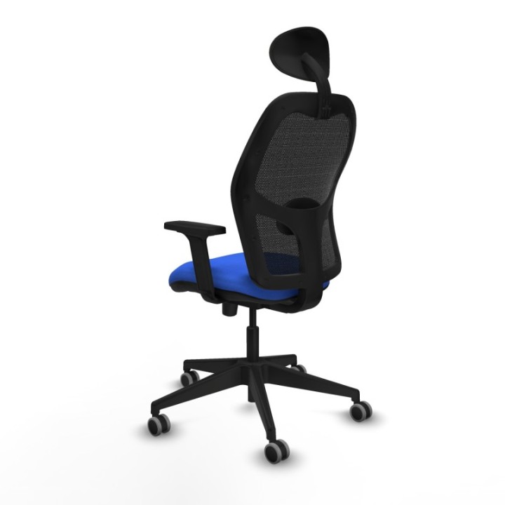 Alocén traslack malla negra bali azul brazos 2D base piramidal cabecero fijo ruedas engomadas 65mm