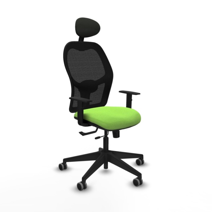 Alocén traslack malla negra bali pistacho brazos 1D base piramidal cabecero fijo ruedas engomadas 65mm