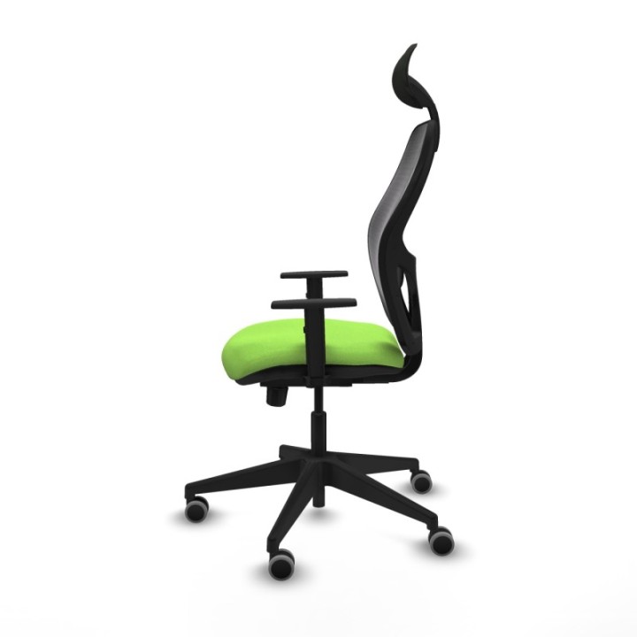 Alocén traslack malla negra bali pistacho brazos 1D base piramidal cabecero fijo ruedas engomadas 65mm