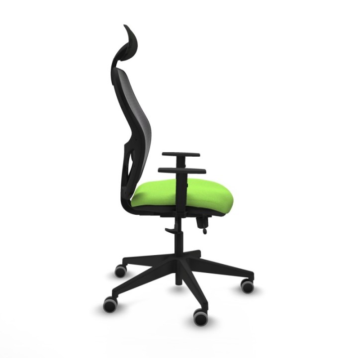 Alocén traslack malla negra bali pistacho brazos 1D base piramidal cabecero fijo ruedas engomadas 65mm