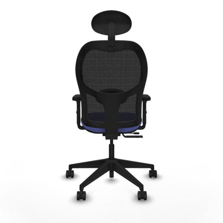 Alocén traslack malla negra bali azul claro brazos 2D base piramidal cabecero fijo ruedas nailon 65mm