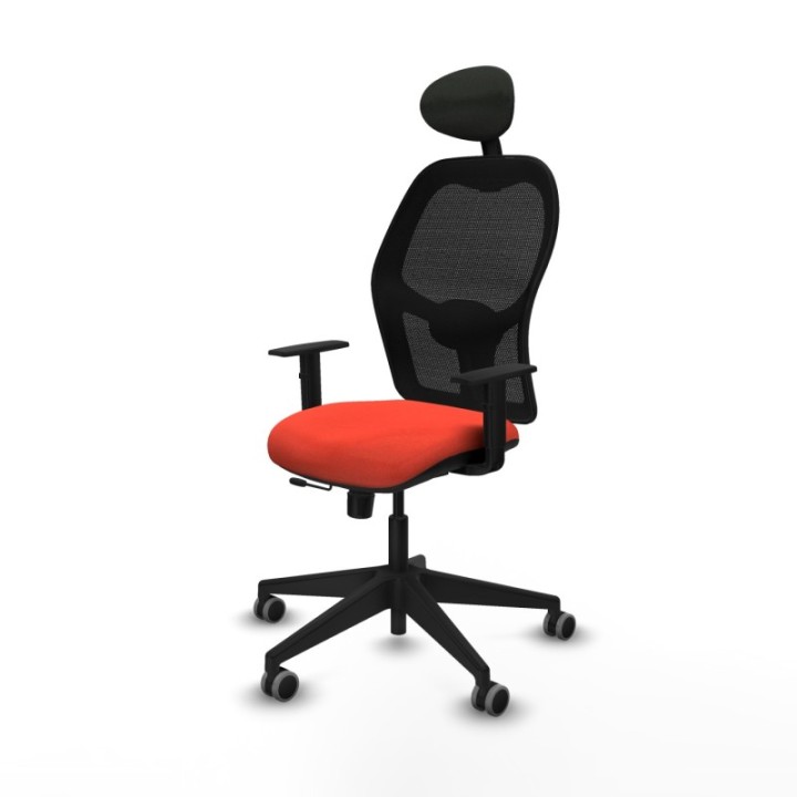 Alocén traslack malla negra bali naranja oscuro brazos 1D base piramidal cabecero fijo ruedas engomadas 65mm