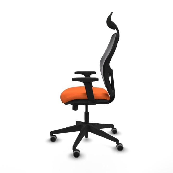 Alocén traslack malla negra bali naranja brazos 2D base piramidal cabecero fijo ruedas engomadas 65mm