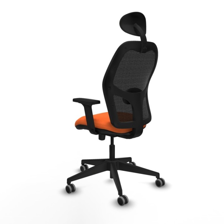 Alocén traslack malla negra bali naranja brazos 2D base piramidal cabecero fijo ruedas engomadas 65mm