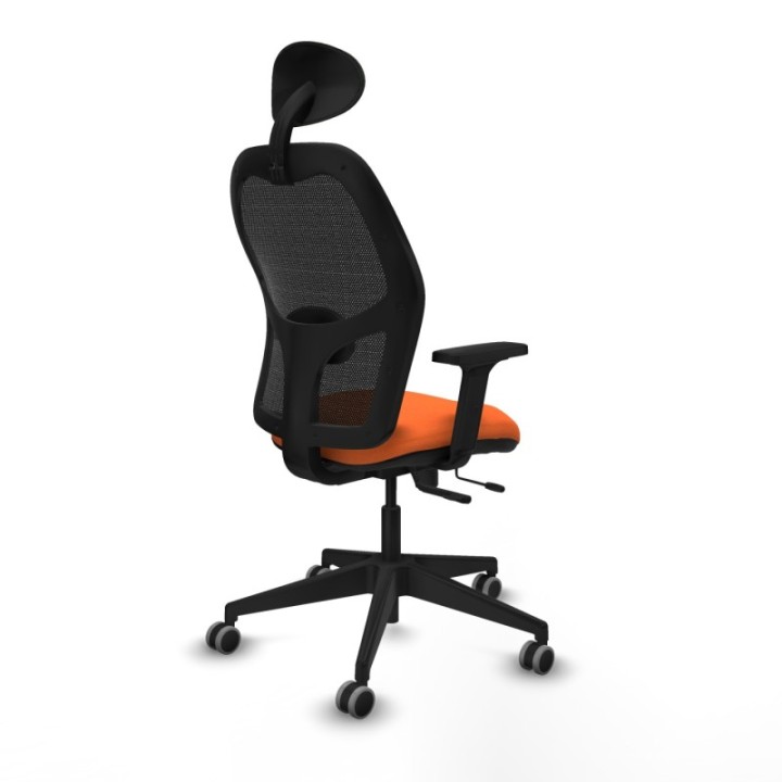 Alocén traslack malla negra bali naranja brazos 2D base piramidal cabecero fijo ruedas engomadas 65mm