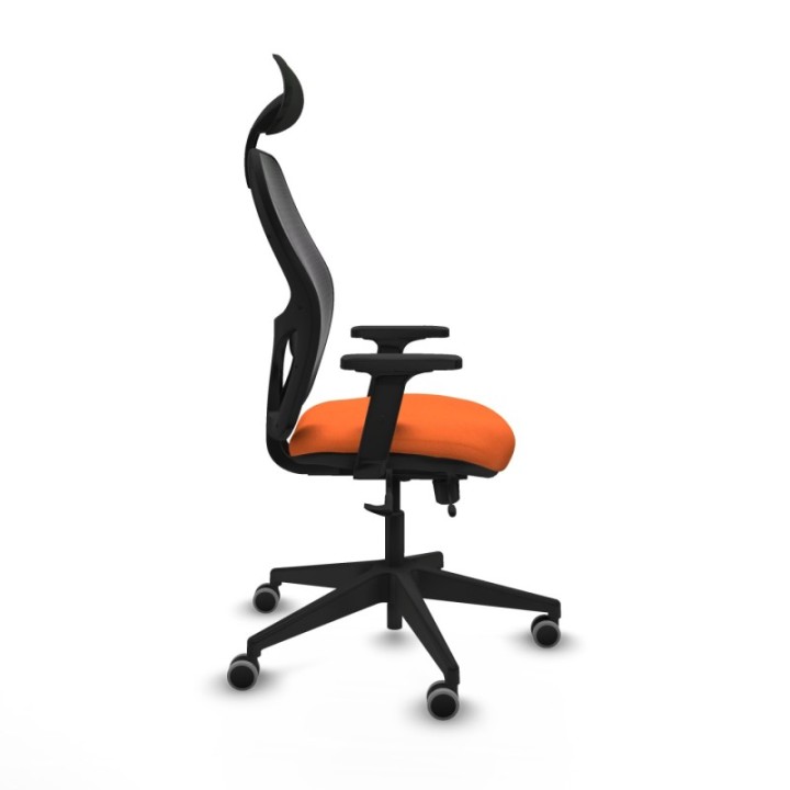 Alocén traslack malla negra bali naranja brazos 2D base piramidal cabecero fijo ruedas engomadas 65mm