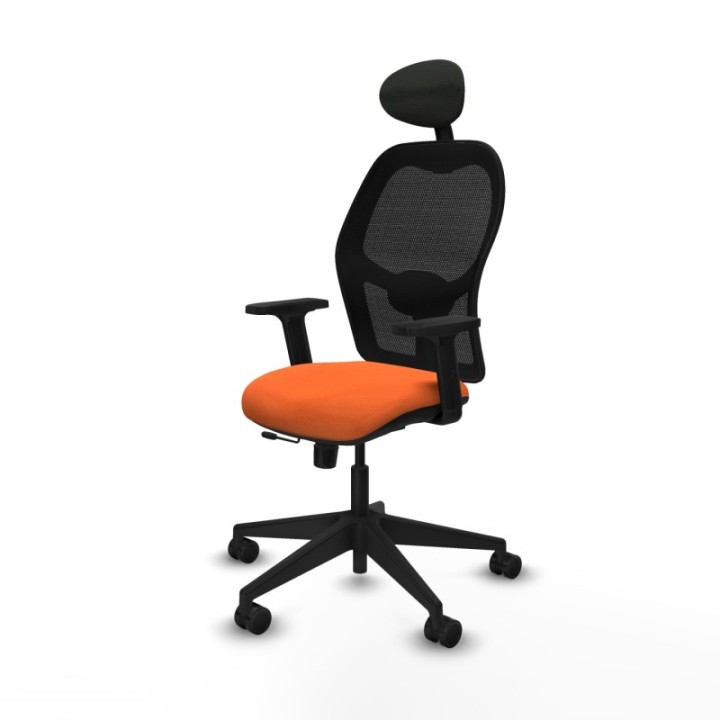 Alocén traslack malla negra bali naranja brazos 2D base piramidal cabecero fijo ruedas nailon 65mm