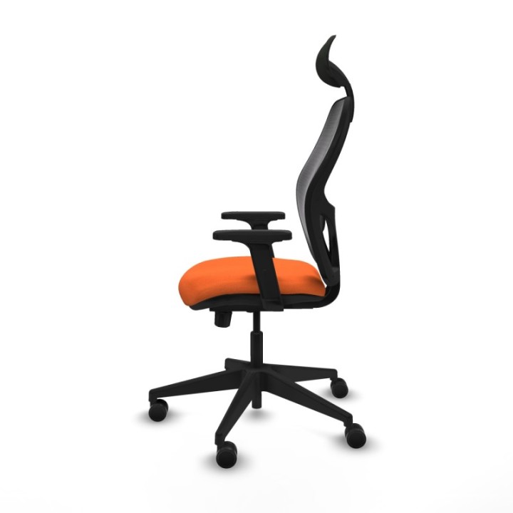 Alocén traslack malla negra bali naranja brazos 2D base piramidal cabecero fijo ruedas nailon 65mm