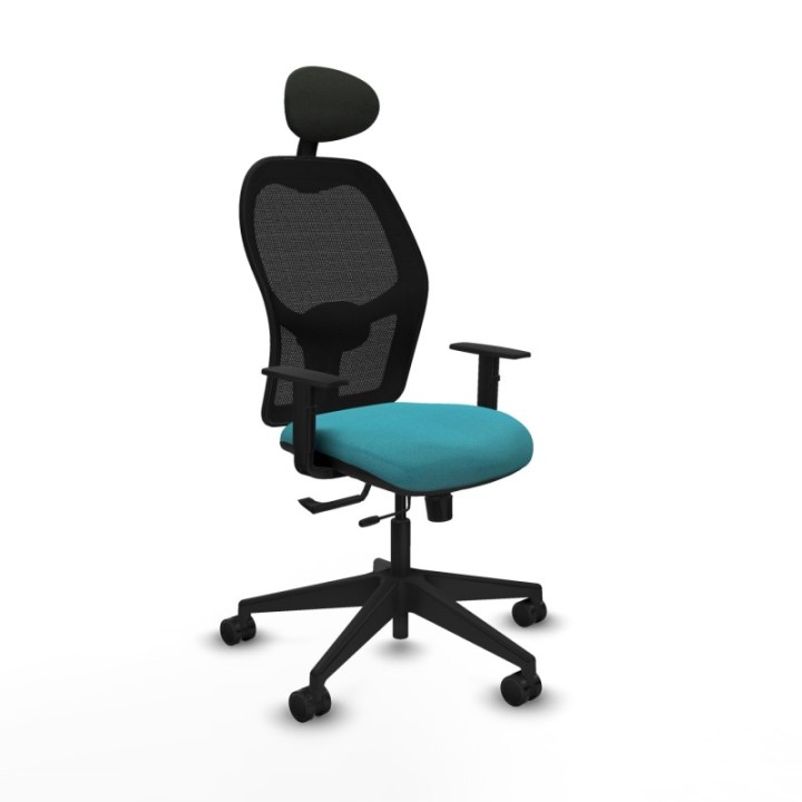 Alocén traslack malla negra bali turquesa brazos 1D base piramidal cabecero fijo ruedas nailon 65mm