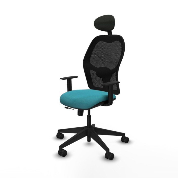 Alocén traslack malla negra bali turquesa brazos 1D base piramidal cabecero fijo ruedas nailon 65mm