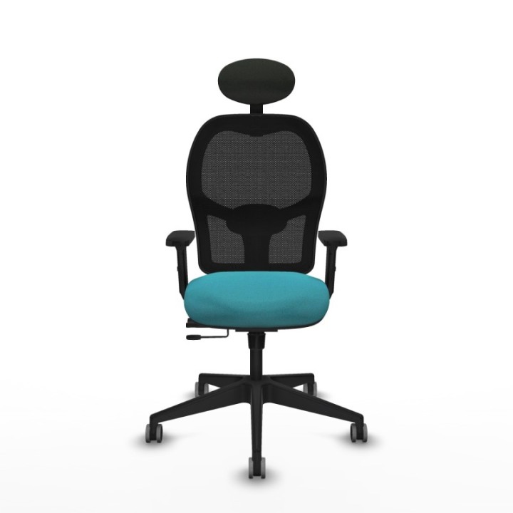 Alocén traslack malla negra bali turquesa brazos 2D base piramidal cabecero fijo ruedas engomadas 65mm