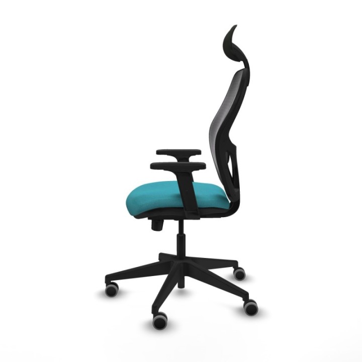 Alocén traslack malla negra bali turquesa brazos 2D base piramidal cabecero fijo ruedas engomadas 65mm