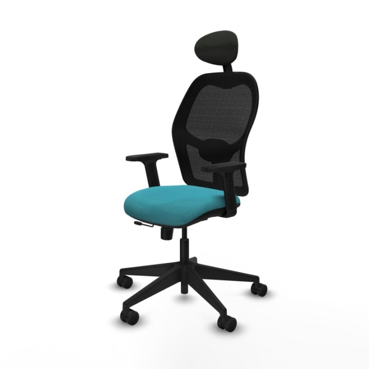 Alocén traslack malla negra bali turquesa brazos 2D base piramidal cabecero fijo ruedas nailon 65mm