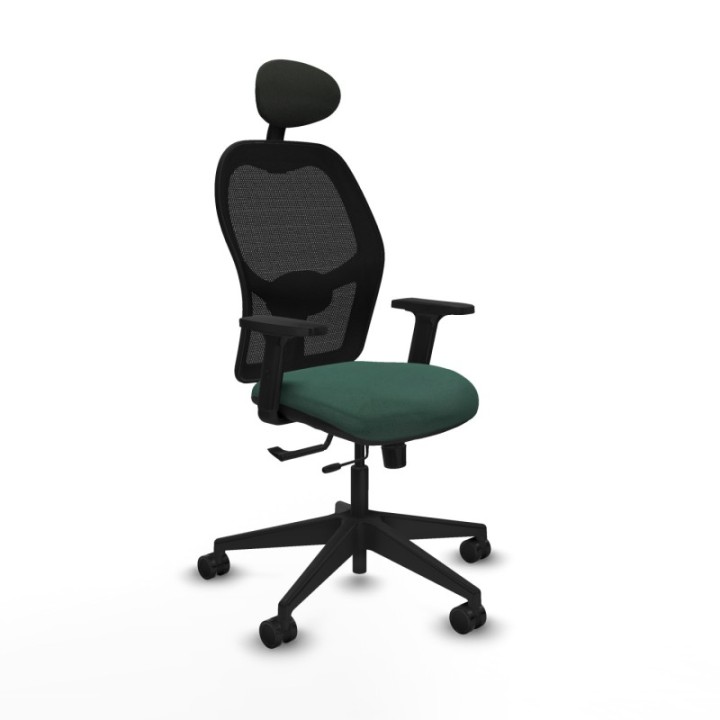 Alocén traslack malla negra bali verde botella brazos 2D base piramidal cabecero fijo ruedas nailon 65mm