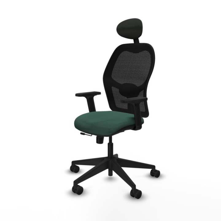 Alocén traslack malla negra bali verde botella brazos 2D base piramidal cabecero fijo ruedas nailon 65mm