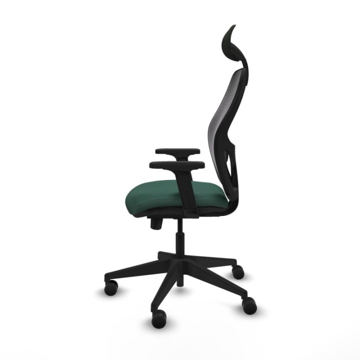 Alocén traslack malla negra bali verde botella brazos 2D base piramidal cabecero fijo ruedas nailon 65mm