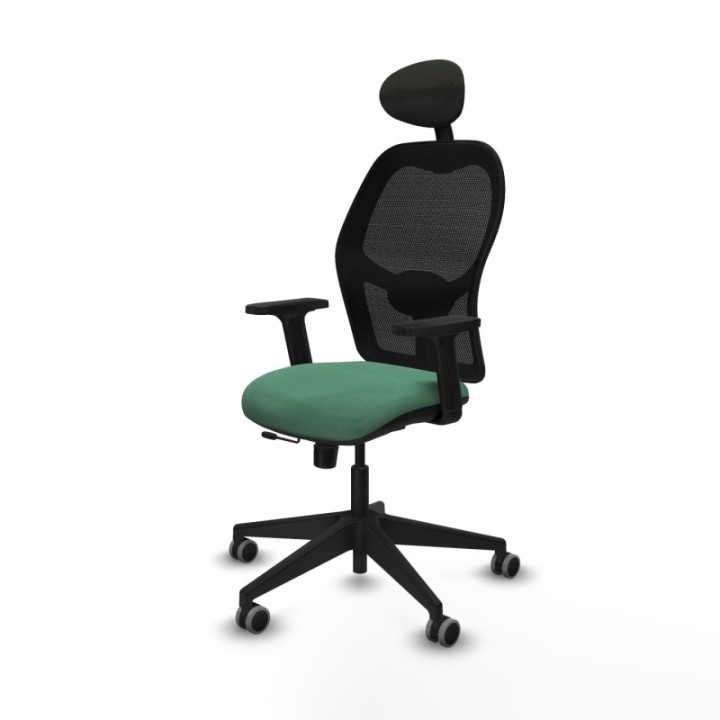 Alocén traslack malla negra bali verde esmeralda brazos 2D base piramidal cabecero fijo ruedas engomadas 65mm