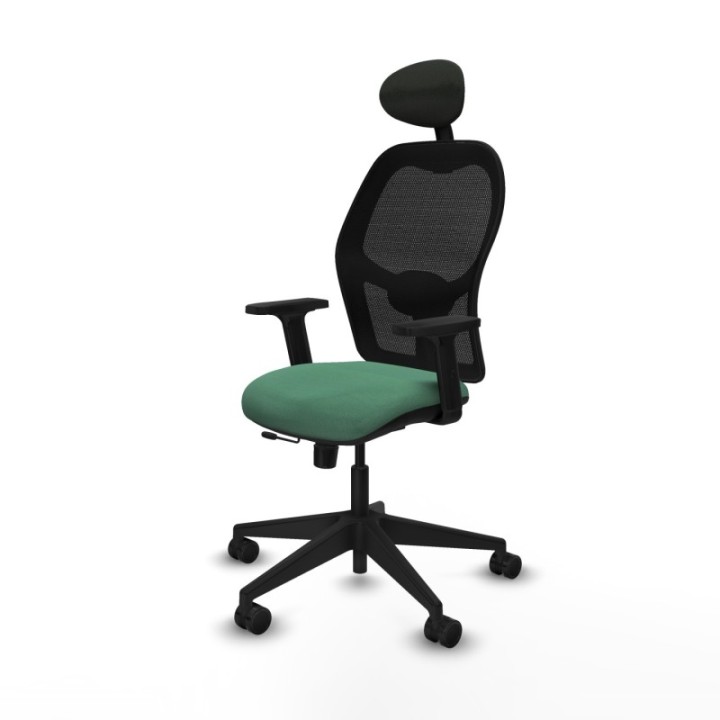 Alocén traslack malla negra bali verde esmeralda brazos 2D base piramidal cabecero fijo ruedas nailon 65mm