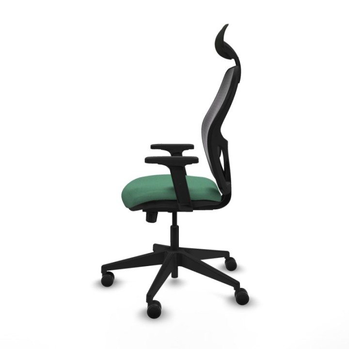 Alocén traslack malla negra bali verde esmeralda brazos 2D base piramidal cabecero fijo ruedas nailon 65mm