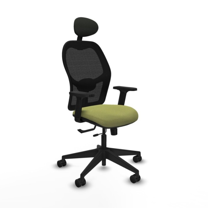 Alocén traslack malla negra bali verde oliva brazos 2D base piramidal cabecero fijo ruedas nailon 65mm