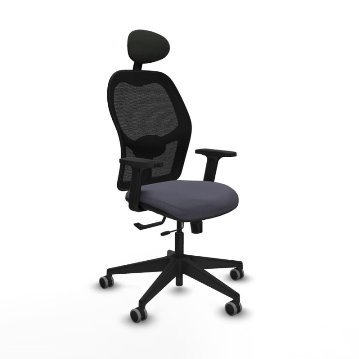 Alocén traslack malla negra bali gris oscuro brazos 2D base piramidal cabecero fijo ruedas engomadas 65mm