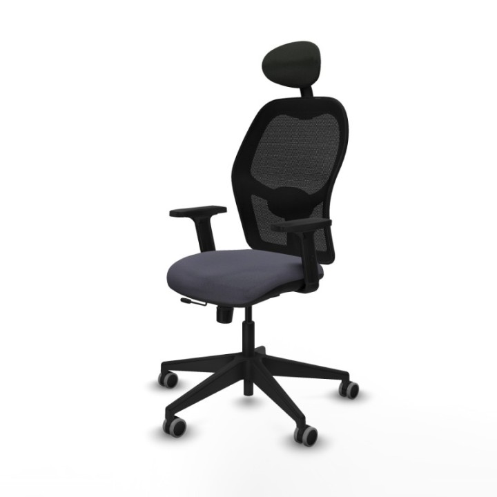 Alocén traslack malla negra bali gris oscuro brazos 2D base piramidal cabecero fijo ruedas engomadas 65mm