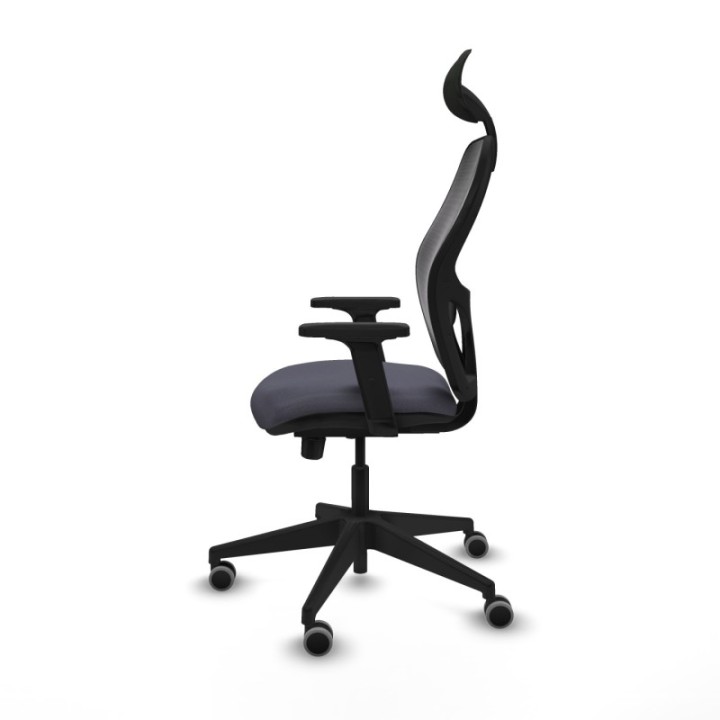 Alocén traslack malla negra bali gris oscuro brazos 2D base piramidal cabecero fijo ruedas engomadas 65mm