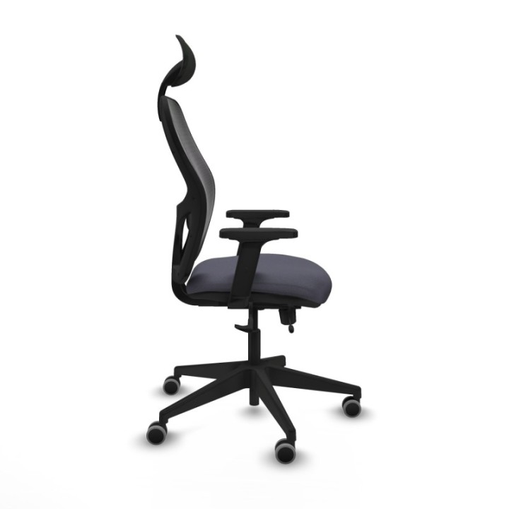 Alocén traslack malla negra bali gris oscuro brazos 2D base piramidal cabecero fijo ruedas engomadas 65mm