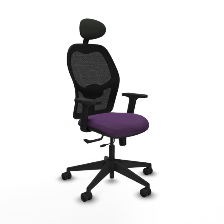 Alocén traslack malla negra bali morado brazos 2D base piramidal cabecero fijo ruedas nailon 65mm