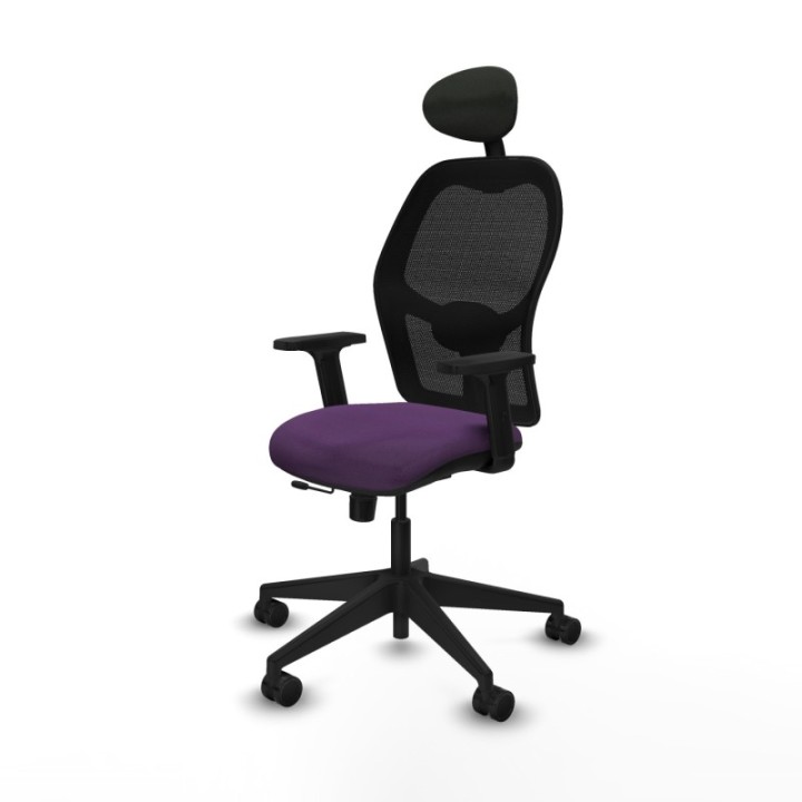 Alocén traslack malla negra bali morado brazos 2D base piramidal cabecero fijo ruedas nailon 65mm