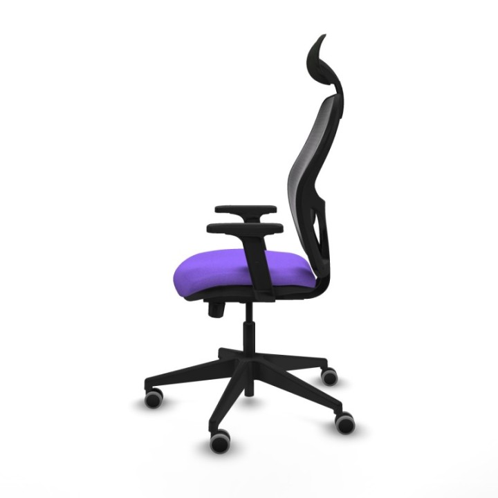 Alocén traslack malla negra bali lila brazos 2D base piramidal cabecero fijo ruedas engomadas 65mm