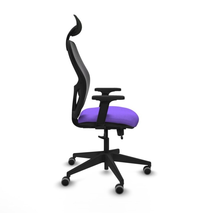 Alocén traslack malla negra bali lila brazos 2D base piramidal cabecero fijo ruedas engomadas 65mm