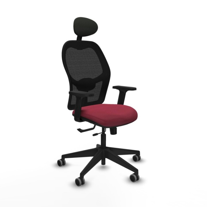 Alocén traslack malla negra bali granate brazos 2D base piramidal cabecero fijo ruedas engomadas 65mm