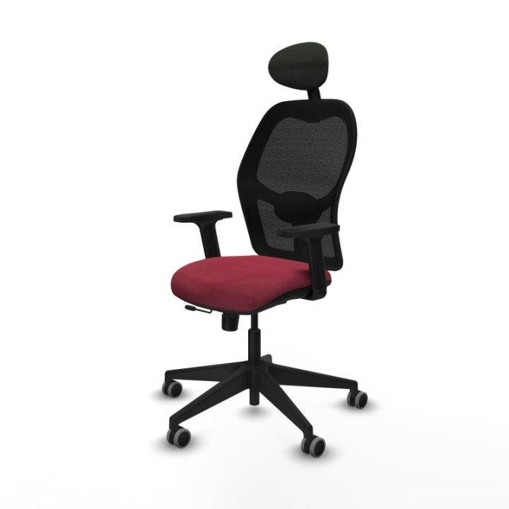 Alocén traslack malla negra bali granate brazos 2D base piramidal cabecero fijo ruedas engomadas 65mm