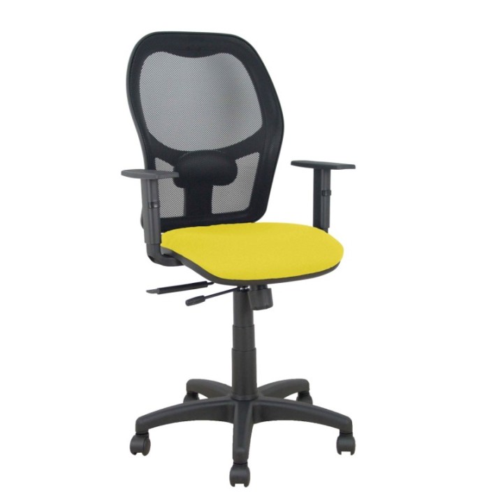 Silla Alocén traslack malla negra asiento bali amarillo brazos regulables