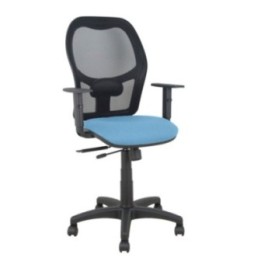 Silla Alocén traslack malla negra asiento bali azul cielo brazos regulables