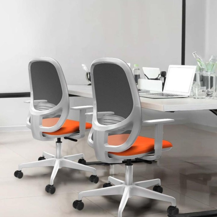 Cilanco blanca sincro malla gris bali naranja brazos blancos base blanca ruedas 65mm nailon