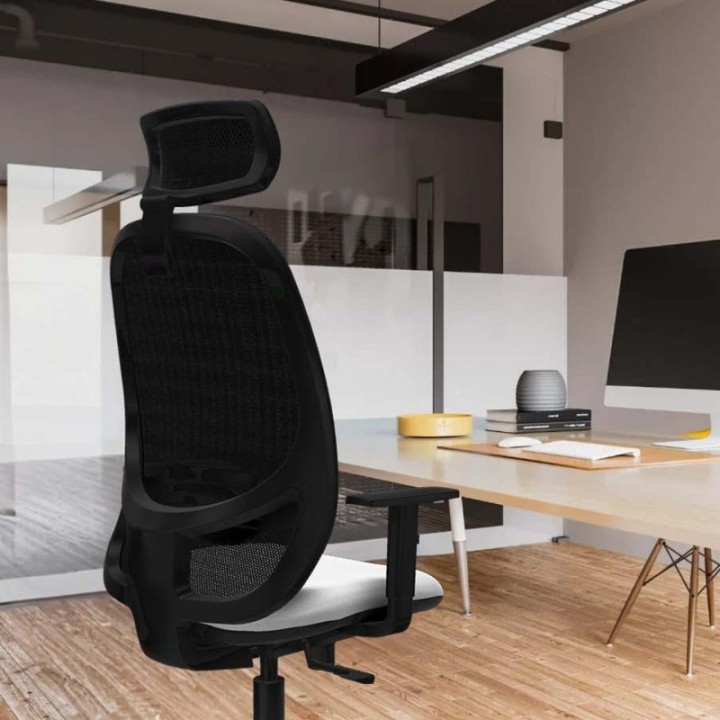 Cilanco sincro malla gris bali blanco brazos 1D base aluminio cabecero 2D ruedas 65mm engomadas