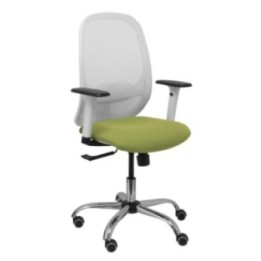 Silla Cilanco blanca malla blanca asiento bali verde oliva brazo regulable base cromada ruedas de parqué