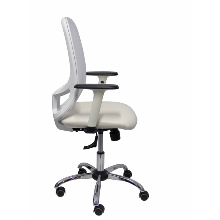 Silla Cilanco blanca malla blanca asto similpiel blanco brazo reg. base crom RP