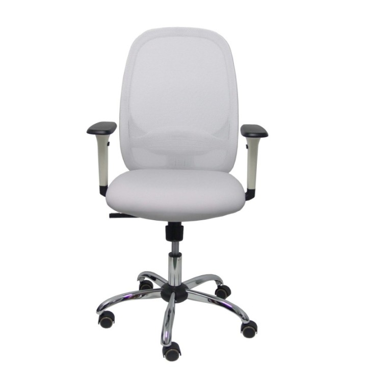 Silla Cilanco blanca malla blanca asto similpiel gris brazo reg. base crom RP