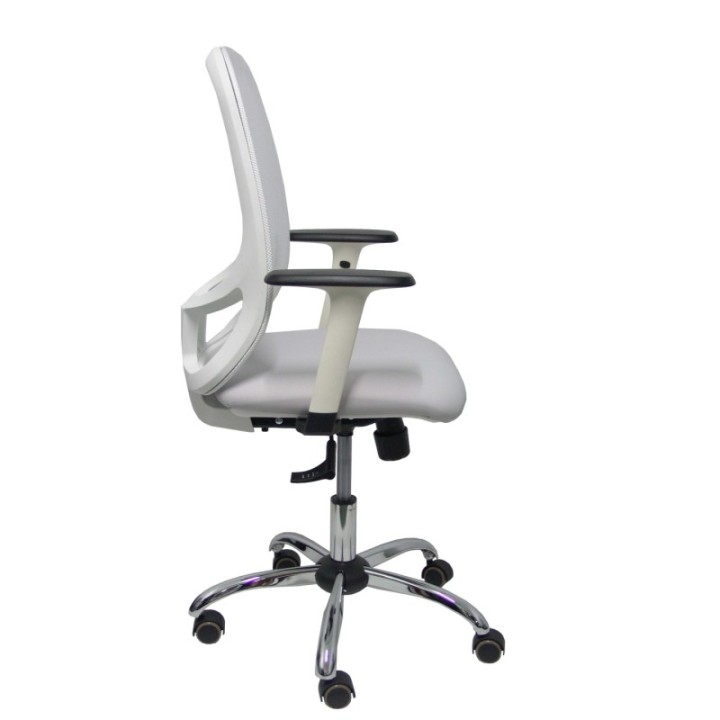 Silla Cilanco blanca malla blanca asto similpiel gris brazo reg. base crom RP