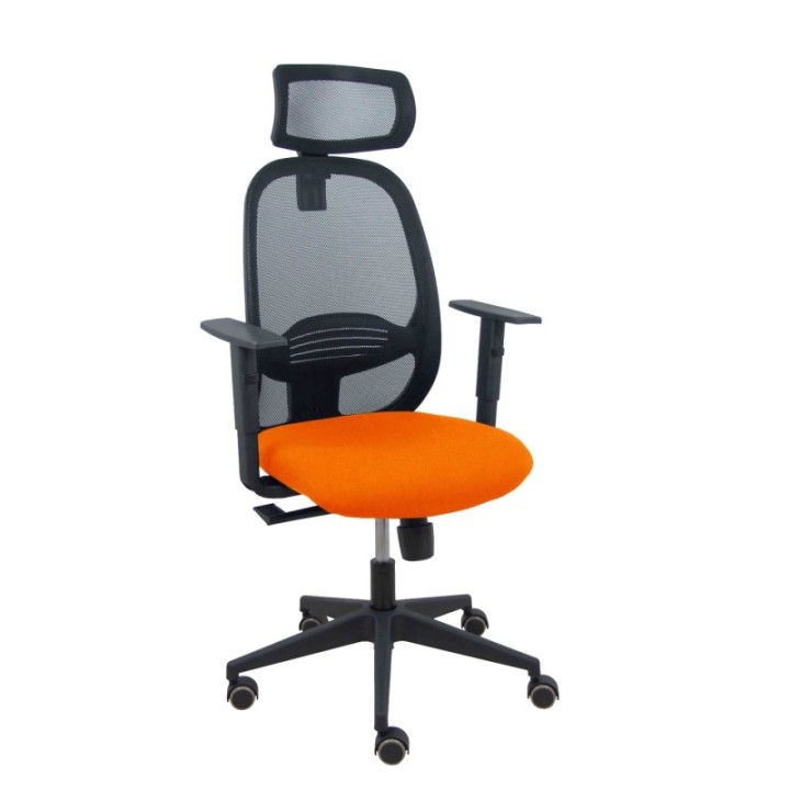 Silla Cilanco negra malla negra asiento bali naranja oscuro brazo regulable cabecero regulable