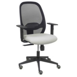 Silla Cilanco negra malla negra asiento bali gris claro brazo regulable.